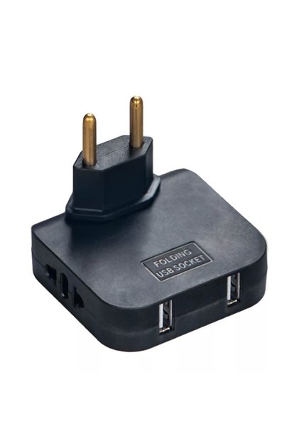 ® Adaptor triplu rotativ la 180° cu 2 prize și 2 porturi USB, 2500W, negru - Ideal pentru