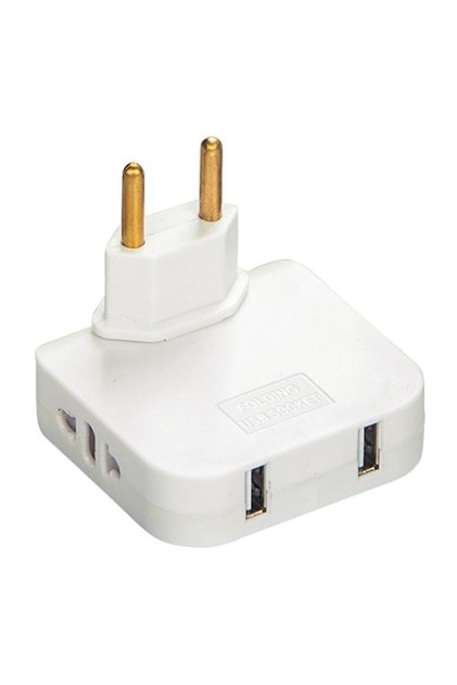 ® Adaptor triplu rotativ la 180° cu 2 prize și 2 porturi USB, 2500W, alb - Ideal pentru