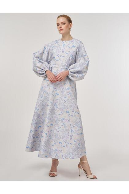balloon sleeve jacquard elegant dress ecru product info and reviews Arianne Jacquard Balloon Sleeve Dress IZEL BOUTIQUE