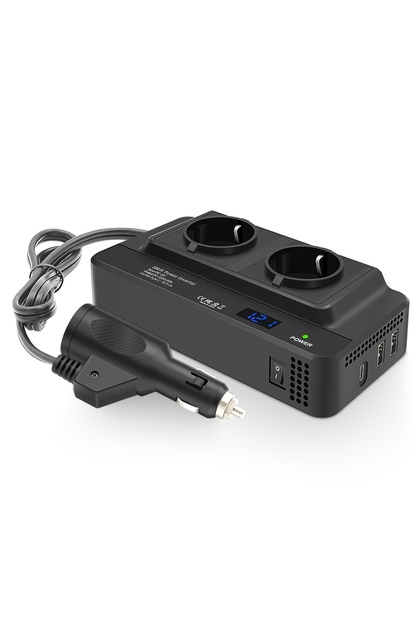 Invertor de curent cu undă sinusoidală pură, 200W~400W, 12V la 220V – 2 prize CA UE, 2 porturi USB QC