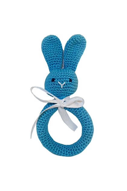 - Handmade Crocheted Bunny Teether - Blue
