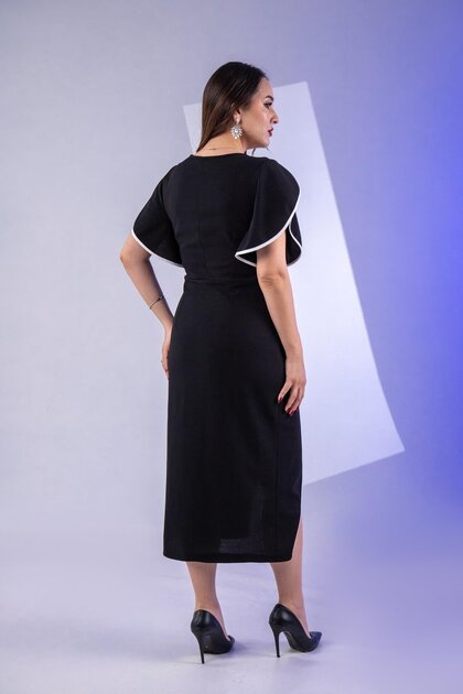 Roxxlen 3330504 Women's Plus Size Ruffled Sleeve Dress Black- Trendyol