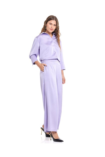 Solid Wide Pants with Elastic Waist