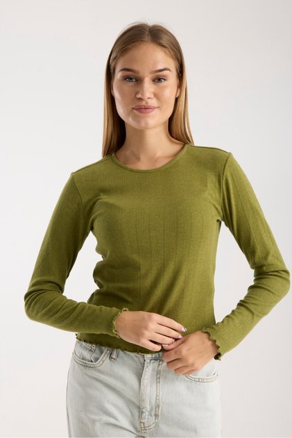 Women's Openwork Round Neck Comfortable Fit Long Sleeve Blouse – Soft and Breathable Fabric 3003