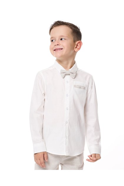 Solid Shirt with Classic Collar and Long Sleeves