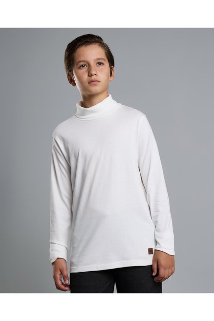 Solid T-Shirt with High Neck and Long Sleeves
