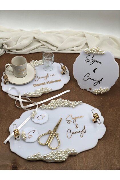 Masalsı Concept Söz Nişan Tepsisi Damat Kahvesi İsimlik 3'lü Takım