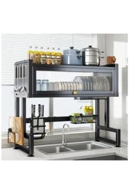 Large Dish Drying Rack Over the Sink, Multifunctional Kitchen Organizer and Dish Storage Rack (Black