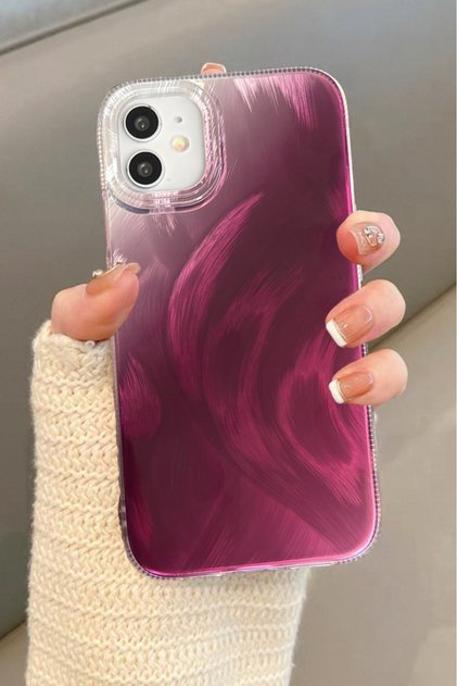 Burgundy Color Feather Pattern Side Silicone Shockproof Phone Case for iPhone 11