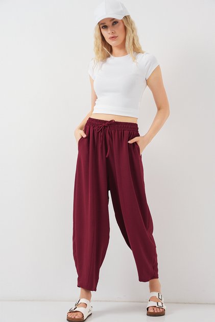 Women's Woven Baggy Trousers Claret Red 1263