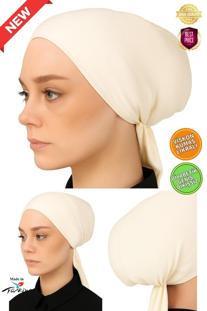 XL Geniş Kalıp Tesettür İç Bonesi - Viskon Likralı Kumaş - Diyabetik Bone - Ekru