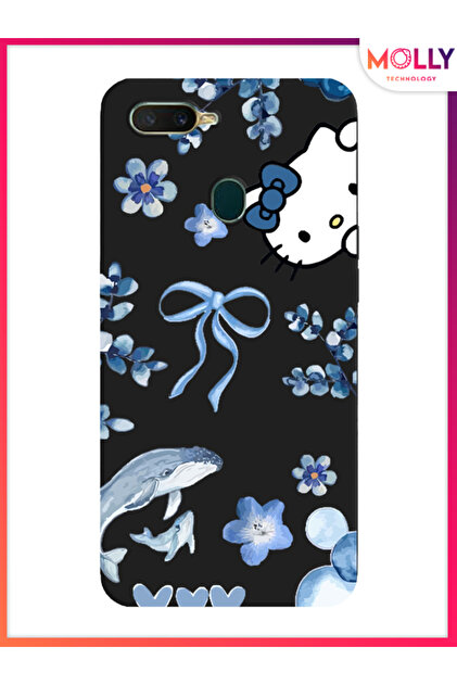 Black Blue Flow Kitty Pattern Silicone Case for Oppo Ax7