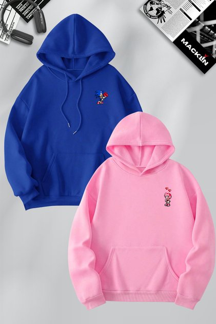 Dear or Friend Couple Combination Sonic Pixel Printed Hooded Sweatshirt 2 Piece Set Hoodie