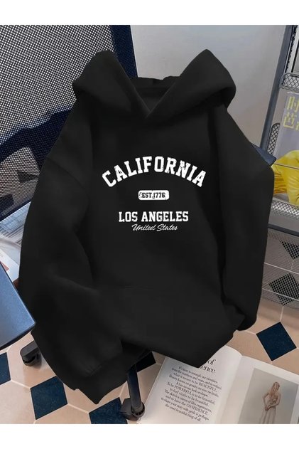 CALİFORNİA LOS ANGELES BASKILI OVERSİZE UNISEX KADIN/ ERKEK KAPÜŞONLU SWEATSHİRT