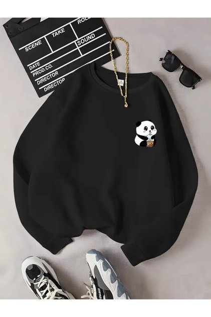 Panda Printed Oversize Unisex Women/Men's Crewneck Sweatshirt
