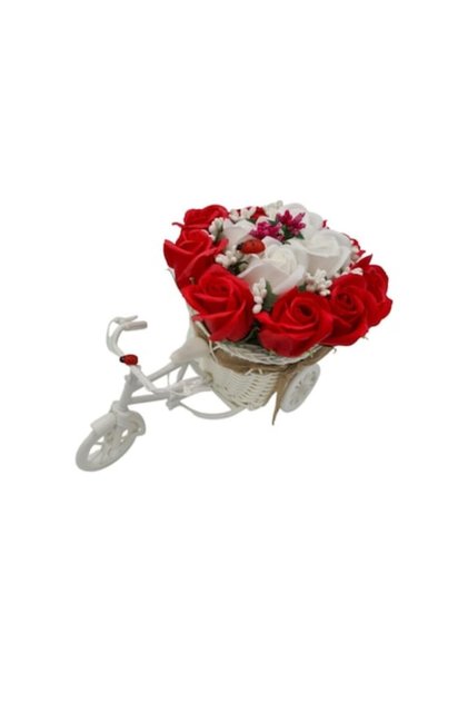 Aranjament floral 30 cm 'Bicicletă cu flori roșii'