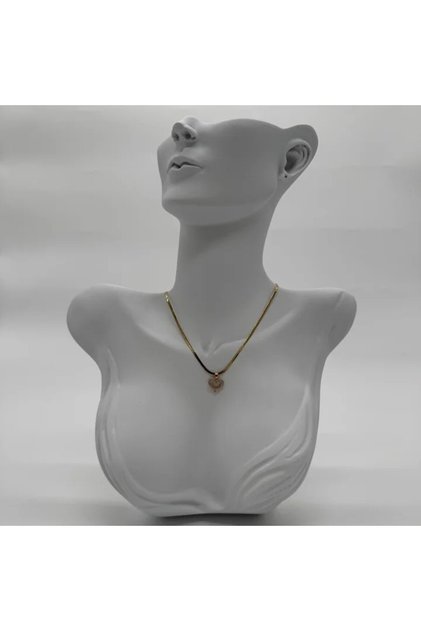 Steel Stone Heart Detail Italian Chain Gold Necklace - Gold