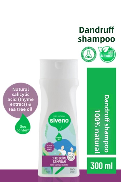 100% Natural Anti-Dandruff - Oily Daily Care Shampoo, Tea Tree Thyme Grape - Vegan 300 ml