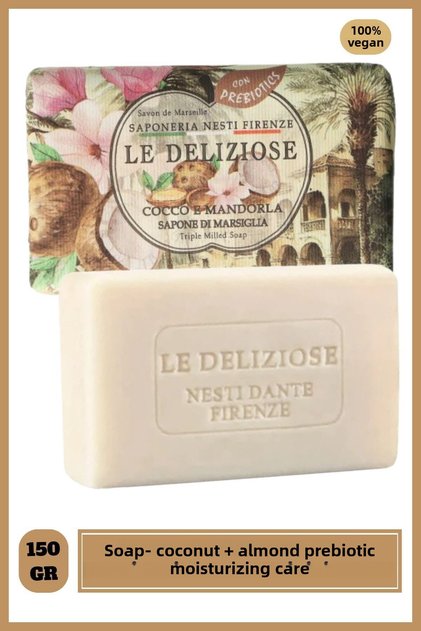 Le Deliziose Cocco E Mandorla Solid Soap 150 Gr | India Almond Prebiotic | Bath Soap