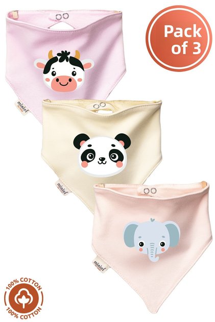 Unisex Baby Newborn Combed Organic Cotton Animal Figured Baby Bib Set of 3
