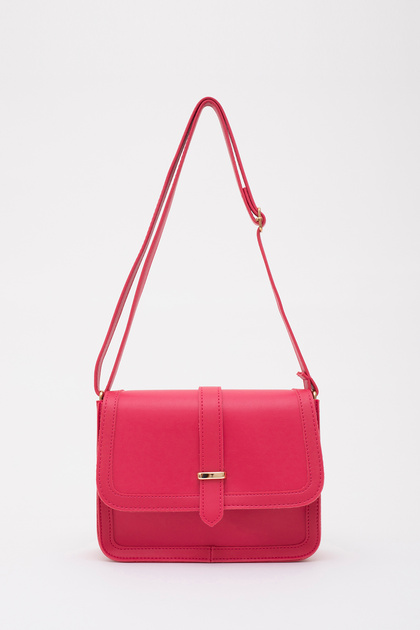 Fuchsia Shk127 Faux Leather Inner Zipper Pocket Snap Closure Hand, Arm and Shoulder Bag L:17 W:22 W:7 cm