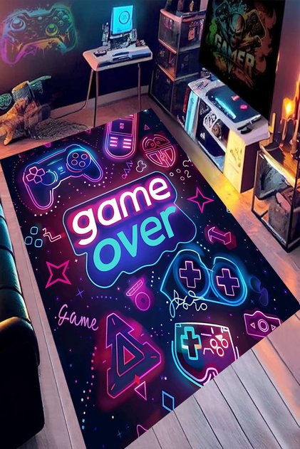 Gamer Odası Halısı Makinede Yıkanabilir Kaymaz Taban Leke Tutmaz Genç Oyuncu ve Çocuk Odası Halısı-OYUN3