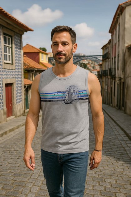 Men's Sailboat Printed 100% Cotton Sleeveless T-Shirt