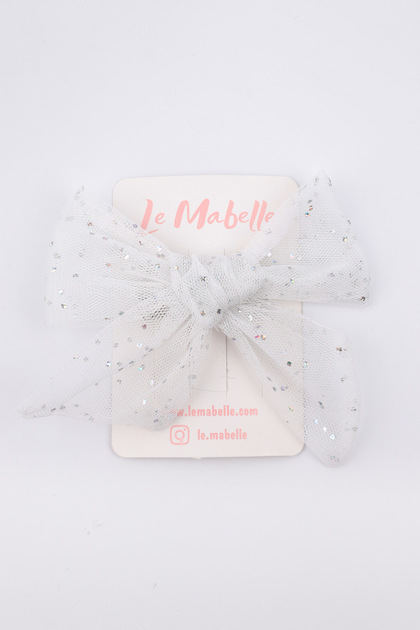 Ecru Glitter Tulle Bow Girl Child Clip Buckle