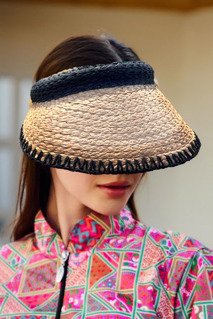 Zigzag Piping Visor Straw Hat Sunscreen Visor Rş-2104 Camel