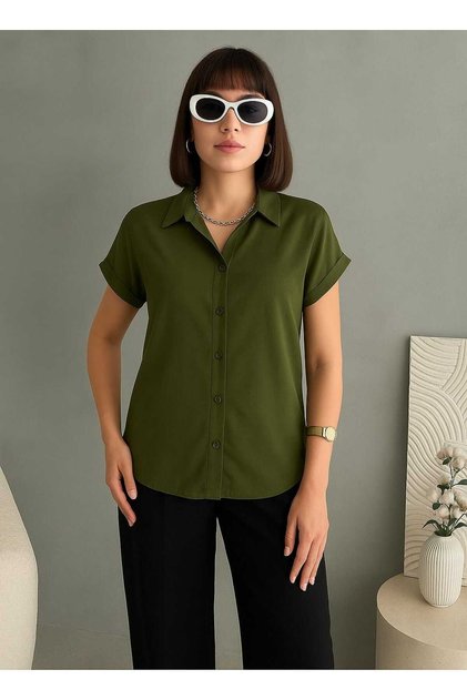 Women's Shirt Khaki Short Sleeve
