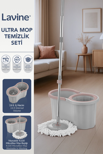 obido Lavine 360 Ultra Mop Premium Temizlik Seti 16lt ”Gri” Döner
