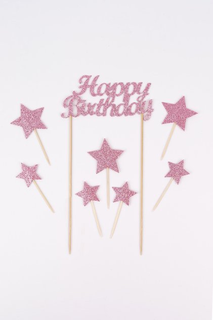 Pink Happy Birthday Star Cake Decoration