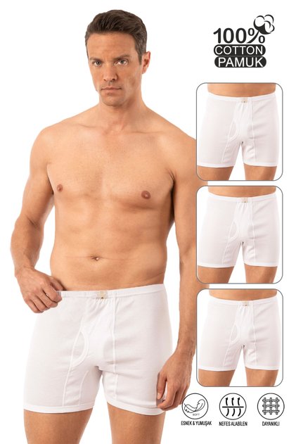 Özkan Underwear Özkan 0118 3'lü Paket Erkek %100 Pamuklu Ribana Esnek Yumuşak Rahat Torbalı Paçalı D