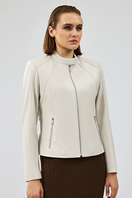 Derimod Anya Kadın Krem Kısa Deri Ceket 24WGE52331M - Fiyatı