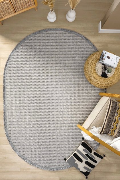 Oval Gri Halı Modern Oturma Odası Salon Mutfak Koridor Antre Balkon Çocuk Odası Halısı 0011