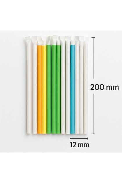 Paie din hartie, BUBBLE TEA, mix color, 200buc/set - AMBALATE INDIVIDUAL, 200 x 12mm