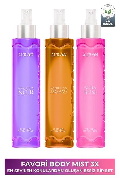 3'lü Çok Sevilen Favori Parfümlü Kadın Vücut Spreyleri Body Mist Spray Seti 3x 150ml