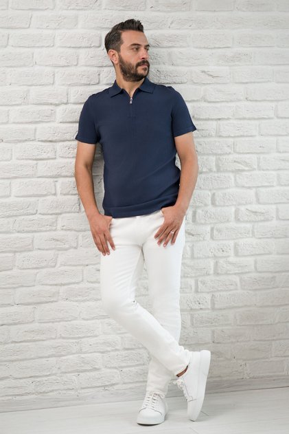 Slimfit Zipper Closure Rayon Fabric Lycra Polo Neck T-Shirt