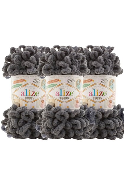 Puffy 3’lü Paket El Örgü İpi - Şişsiz – 100g x 3 Adet – Renk No: 53 - Kömür Gri
