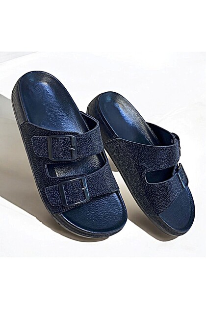 Black Orthopedic Slippers with Silvery Buckle