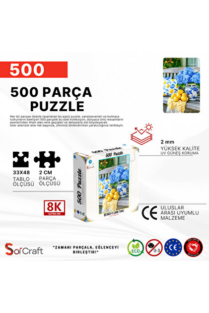 Soi Craft 500 Parça Puzzle Çiçek Aranjmanı, Mavi Ortanca ve Limon