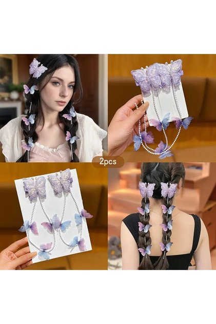 Zircon Stone Decorated Pearl Hanging Embroidered Butterfly Model 2-Piece Clamp Children's Buckle