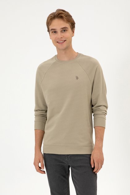 Bărbați Regular Fit guler rotund Khaki deschis Sweatshirt subțire basic 50313752-VR183