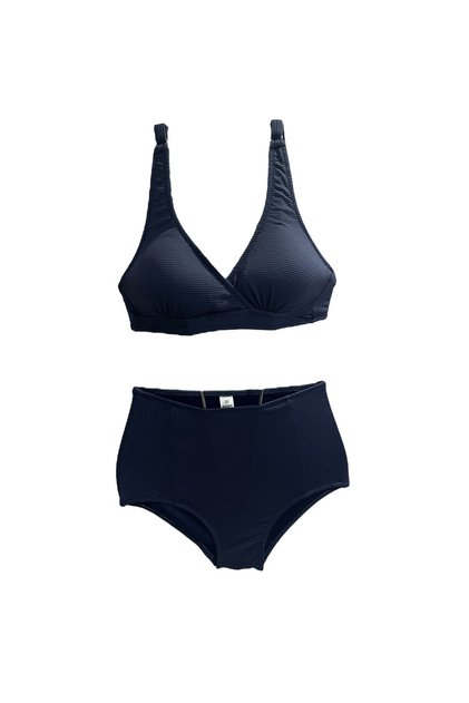 Women's Navy Blue High Waist Strap Triangle Bikini Set