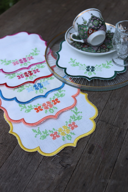 6 Colorful Cross-Stitch Cocktail Napkins