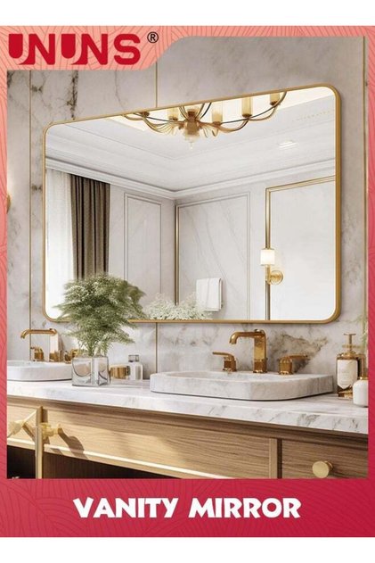 Vanity Bathrroom Mirror,Bathroom Mirror For Over Sink,Wall-Mounted Aluminum Framed Mirror For Bedro