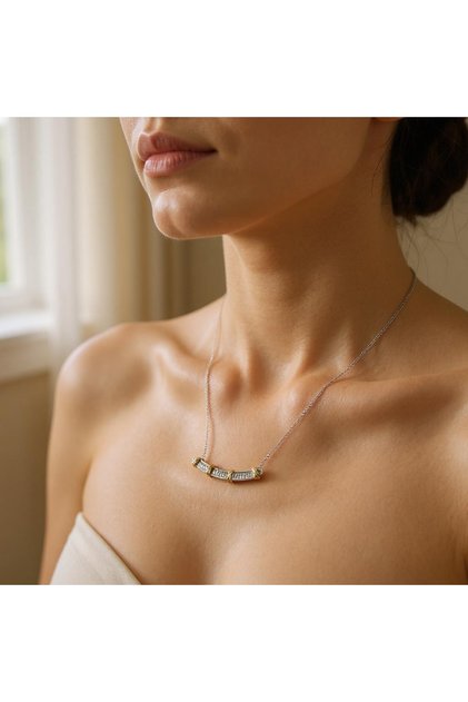 Women's Steel Necklace - Cross Curve Stone Model, Silver Color