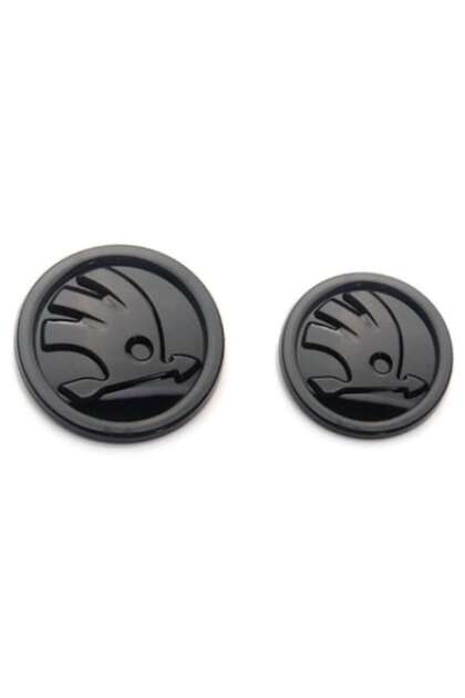 Set de două embleme capotă/portbagaj pentru Skoda Octavia, Superb, Rapid, Kodiaq 80mm, 90mm negru lucios