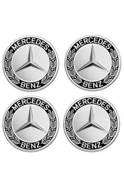 Set 4 Capace 75mm, Benz, Negru+Argintiu, pentru jante aliaj cu inel de fixare