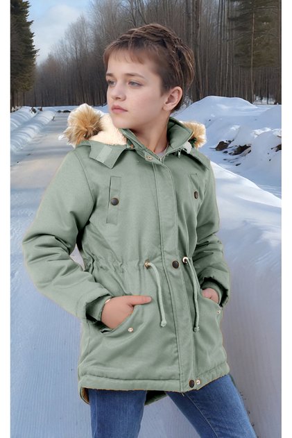 Children's Waterproof Canvas Fabric Fur Winter Thick Coat - Durable and Machine Washable